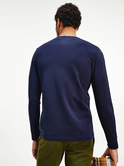 Koszulki Tommy Hilfiger Slim Fit Long Sleeve Męskie Niebieskie | TH792VFT