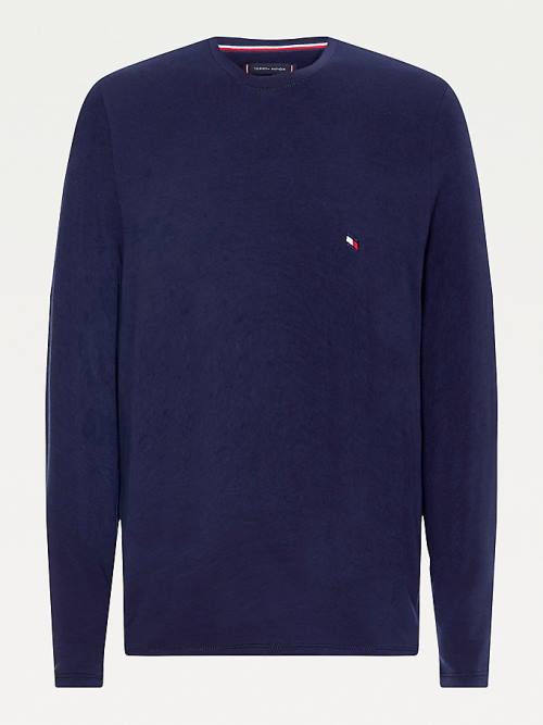 Koszulki Tommy Hilfiger Slim Fit Long Sleeve Męskie Niebieskie | TH792VFT