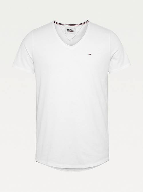 Koszulki Tommy Hilfiger Slim Fit V-Neck Męskie Białe | TH150HRK