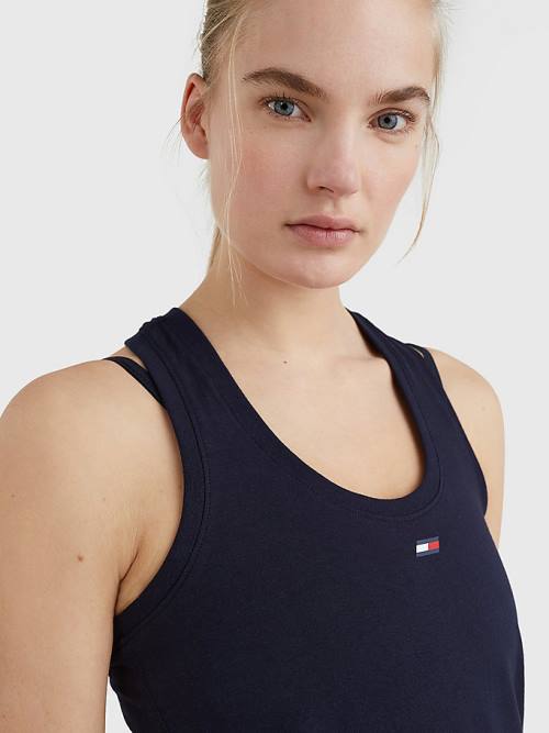 Koszulki Tommy Hilfiger Sportowe Organic Bawełniane Tank Top Damskie Niebieskie | TH586ICO