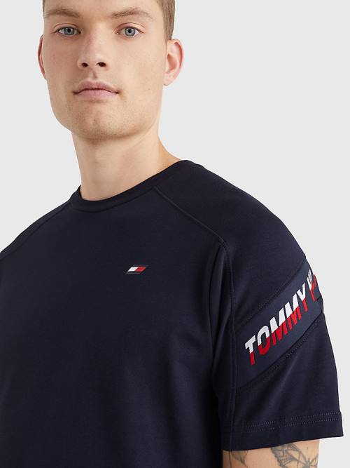 Koszulki Tommy Hilfiger Sportowe TH Cool Tape Męskie Niebieskie | TH352FDP