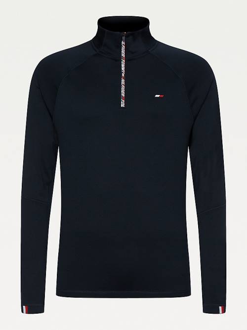 Koszulki Tommy Hilfiger Sportowe Tape Half-Zip Long Sleeve Męskie Niebieskie | TH982BIK