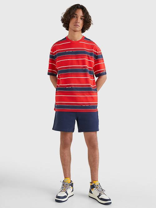 Koszulki Tommy Hilfiger Stripe Organic Bawełniane Męskie Niebieskie | TH165OAC