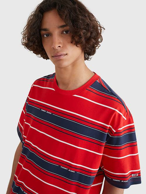 Koszulki Tommy Hilfiger Stripe Organic Bawełniane Męskie Niebieskie | TH165OAC