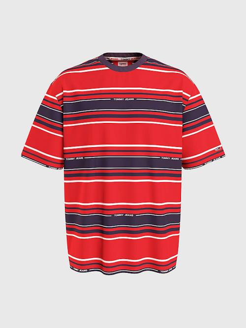 Koszulki Tommy Hilfiger Stripe Organic Bawełniane Męskie Niebieskie | TH165OAC