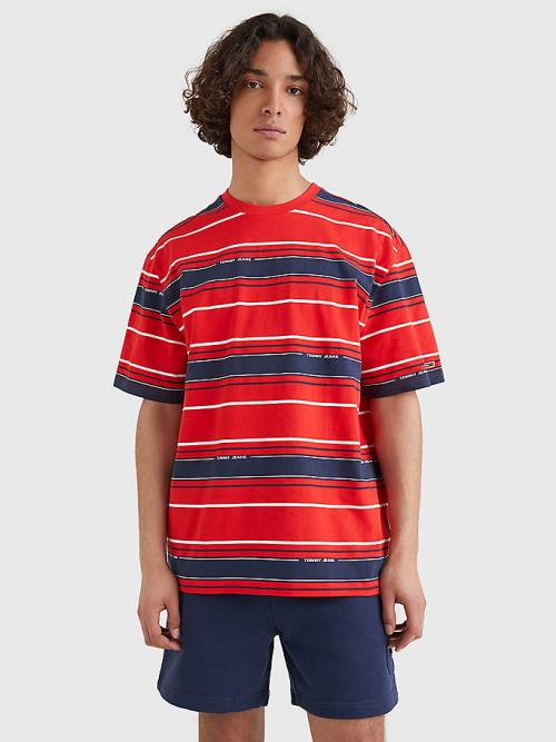 Koszulki Tommy Hilfiger Stripe Organic Bawełniane Męskie Niebieskie | TH165OAC