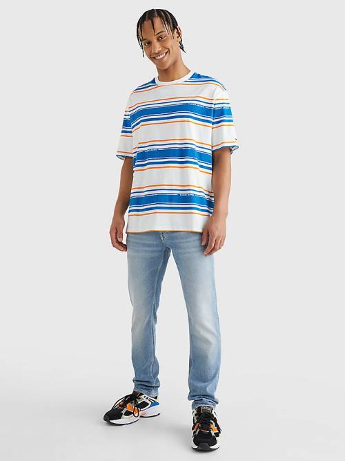 Koszulki Tommy Hilfiger Stripe Organic Bawełniane Męskie Białe | TH627XST