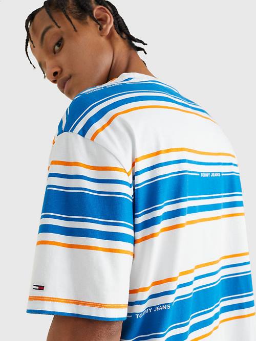 Koszulki Tommy Hilfiger Stripe Organic Bawełniane Męskie Białe | TH627XST