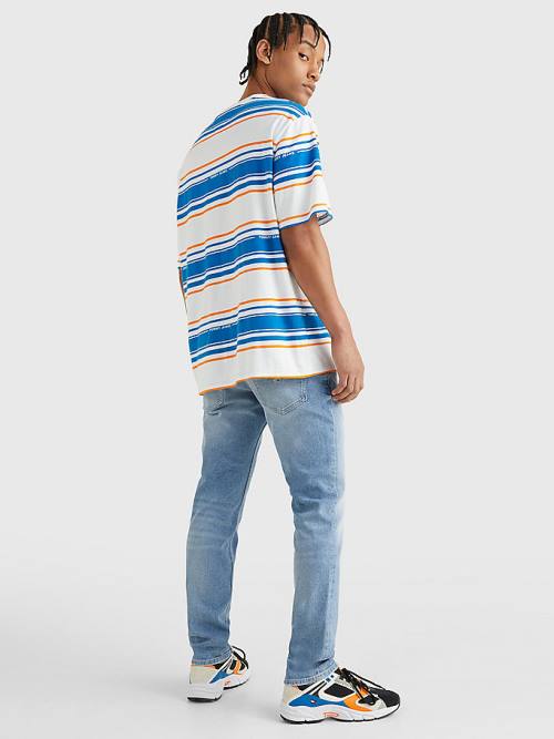 Koszulki Tommy Hilfiger Stripe Organic Bawełniane Męskie Białe | TH627XST