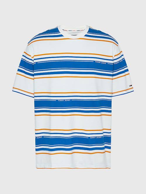 Koszulki Tommy Hilfiger Stripe Organic Bawełniane Męskie Białe | TH627XST