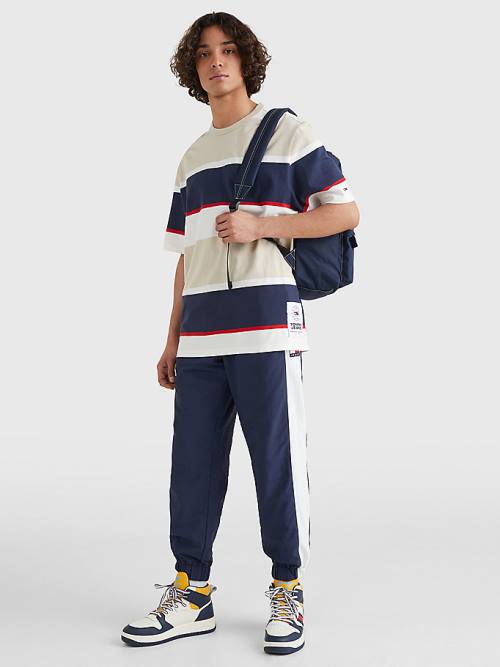 Koszulki Tommy Hilfiger Stripe Organic Bawełniane Męskie Beżowe | TH809HYG