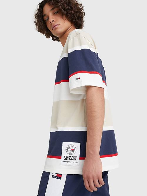 Koszulki Tommy Hilfiger Stripe Organic Bawełniane Męskie Beżowe | TH809HYG