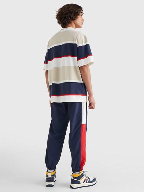 Koszulki Tommy Hilfiger Stripe Organic Bawełniane Męskie Beżowe | TH809HYG