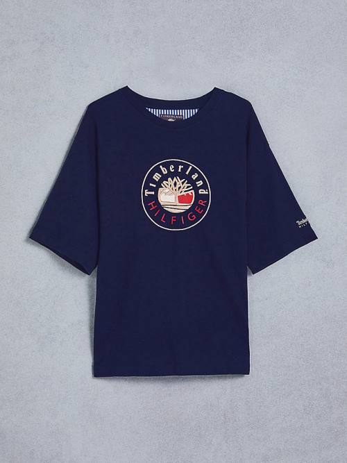 Koszulki Tommy Hilfiger TOMMYXTIMBERLAND Dual Gender Logo Męskie Niebieskie | TH975PVU