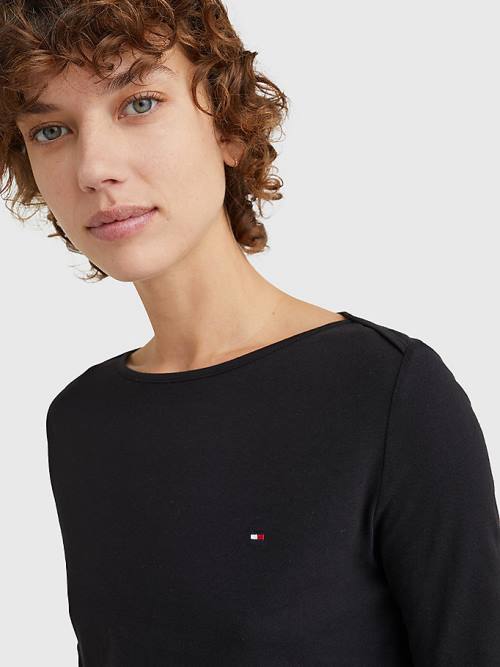 Koszulki Tommy Hilfiger Three-Quarter Sleeve Slim Fit Damskie Czarne | TH269YLB