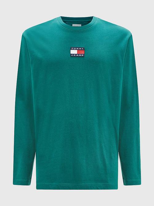 Koszulki Tommy Hilfiger Tommy Badge Long Sleeve Męskie Zielone | TH947PIB