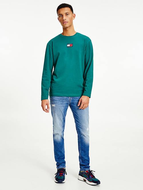 Koszulki Tommy Hilfiger Tommy Badge Long Sleeve Męskie Zielone | TH947PIB