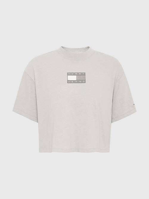 Koszulki Tommy Hilfiger Tonal Logo Cropped Damskie Szare | TH396GDW