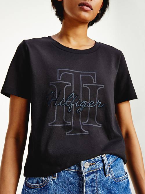 Koszulki Tommy Hilfiger Tonal Script Logo Organic Bawełniane Damskie Czarne | TH290TOL