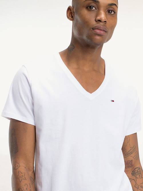 Koszulki Tommy Hilfiger V-Neck Męskie Białe | TH973VQR