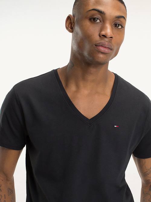 Koszulki Tommy Hilfiger V-Neck Męskie Czarne | TH127MRW