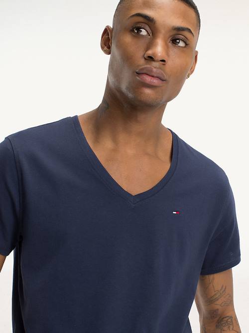 Koszulki Tommy Hilfiger V-Neck Męskie Niebieskie | TH549NYH