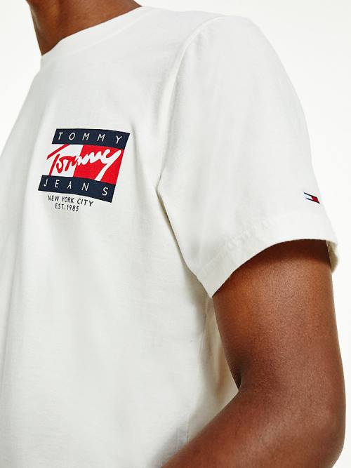 Koszulki Tommy Hilfiger Vintage Flag Signature Logo Męskie Białe | TH658WPF