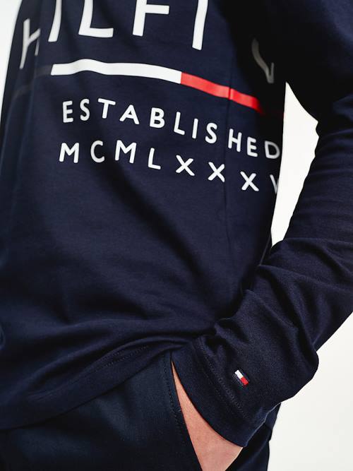 Koszulki Tommy Hilfiger Wraparound Logo Long Sleeve Męskie Niebieskie | TH731QOV