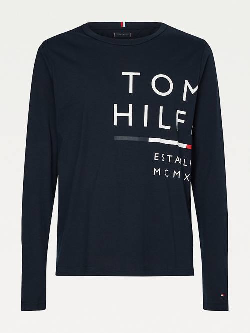 Koszulki Tommy Hilfiger Wraparound Logo Long Sleeve Męskie Niebieskie | TH731QOV