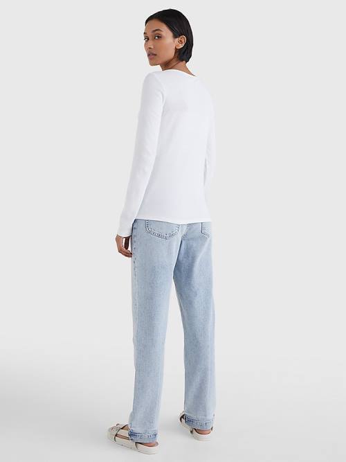 Koszulki Tommy Hilfiger Łódź Neck Long Sleeve Skinny Damskie Białe | TH102TAJ