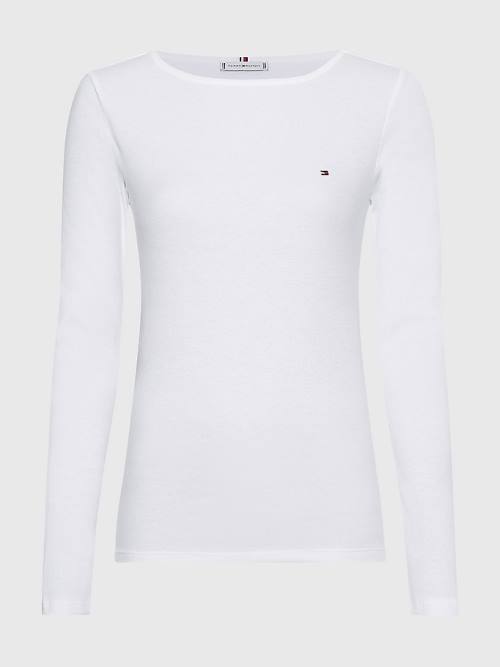 Koszulki Tommy Hilfiger Łódź Neck Long Sleeve Skinny Damskie Białe | TH102TAJ