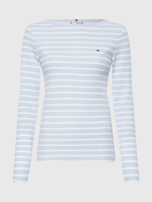 Koszulki Tommy Hilfiger Łódź Neck Long Sleeve Skinny Damskie Niebieskie | TH486NJK