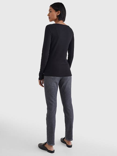 Koszulki Tommy Hilfiger Łódź Neck Long Sleeve Skinny Damskie Czarne | TH704XEL