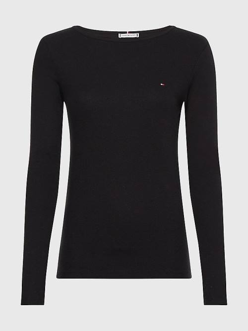 Koszulki Tommy Hilfiger Łódź Neck Long Sleeve Skinny Damskie Czarne | TH704XEL