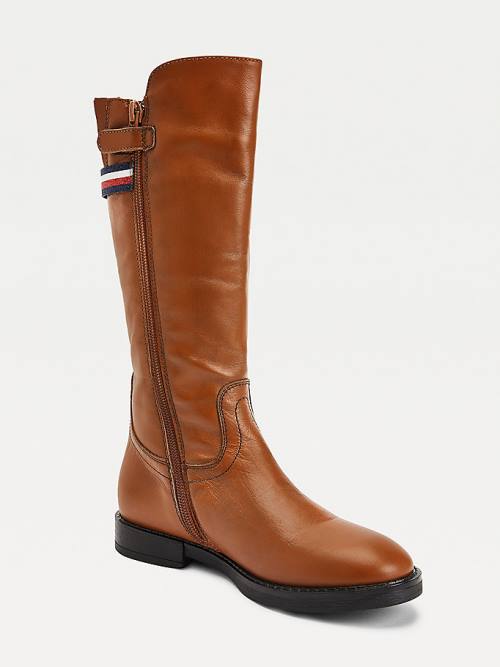 Kozaki Tommy Hilfiger Calf Skórzane Dziewczynka Brązowe | TH574OVD