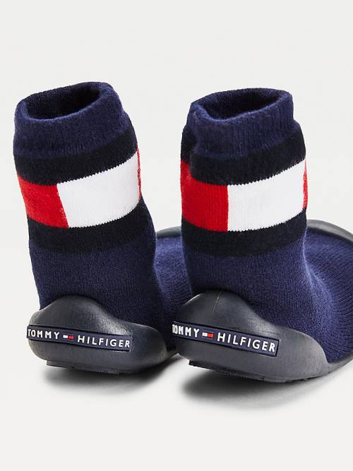 Kozaki Tommy Hilfiger Knitted Colour-Blocked Kapcie Sock Chłopięce Niebieskie | TH532DZS