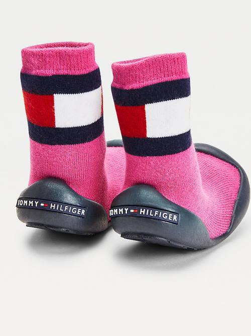 Kozaki Tommy Hilfiger Knitted Kapcie Dziewczynka Różowe | TH936PSZ