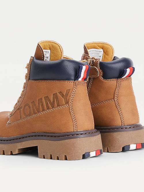 Kozaki Tommy Hilfiger Koronkowe-Up Wyrzeźbiony Sole Ankle Booties Chłopięce Żółte | TH703WXZ