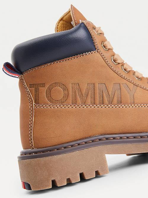 Kozaki Tommy Hilfiger Koronkowe-Up Wyrzeźbiony Sole Ankle Booties Chłopięce Żółte | TH703WXZ