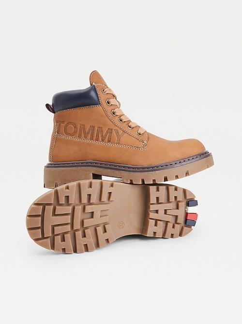 Kozaki Tommy Hilfiger Koronkowe-Up Wyrzeźbiony Sole Ankle Booties Chłopięce Żółte | TH703WXZ