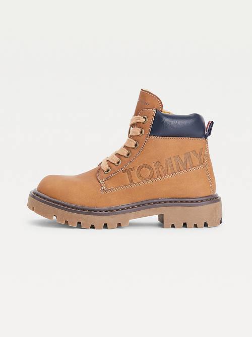 Kozaki Tommy Hilfiger Koronkowe-Up Wyrzeźbiony Sole Ankle Booties Chłopięce Żółte | TH703WXZ