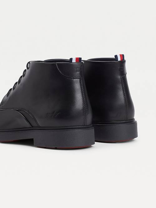 Kozaki Tommy Hilfiger Low-Rise Skórzane Koronkowe-Up Męskie Czarne | TH796TYJ