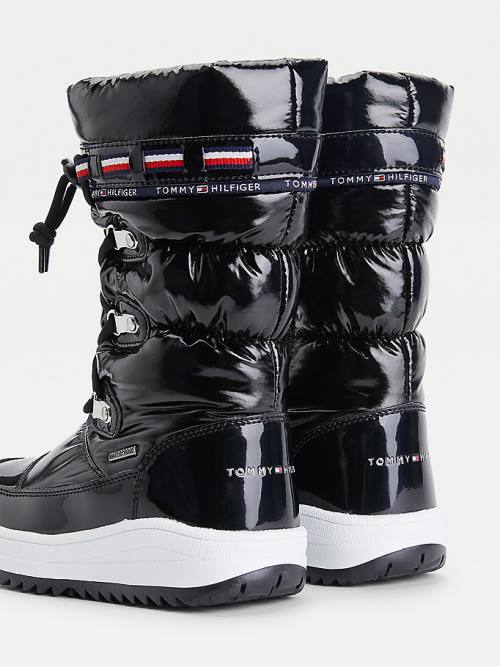 Kozaki Tommy Hilfiger Metallic Koronkowe-Up Snow Dziewczynka Czarne | TH075GDF