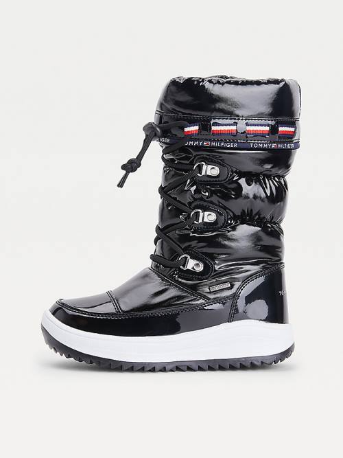 Kozaki Tommy Hilfiger Metallic Koronkowe-Up Snow Dziewczynka Czarne | TH075GDF