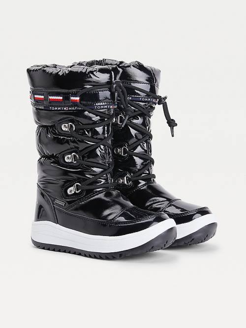 Kozaki Tommy Hilfiger Metallic Koronkowe-Up Snow Dziewczynka Czarne | TH075GDF