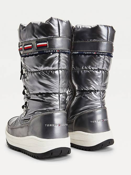 Kozaki Tommy Hilfiger Metallic Koronkowe-Up Snow Dziewczynka Srebrne | TH619NHB