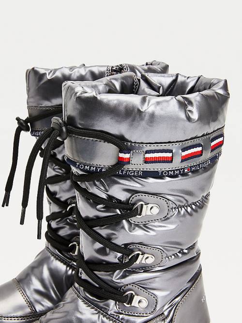 Kozaki Tommy Hilfiger Metallic Koronkowe-Up Snow Dziewczynka Srebrne | TH619NHB