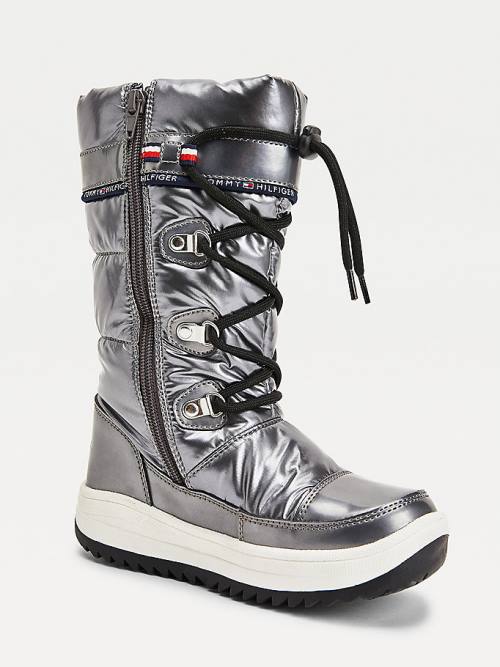 Kozaki Tommy Hilfiger Metallic Koronkowe-Up Snow Dziewczynka Srebrne | TH619NHB