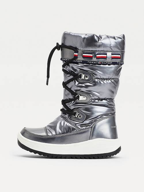 Kozaki Tommy Hilfiger Metallic Koronkowe-Up Snow Dziewczynka Srebrne | TH619NHB