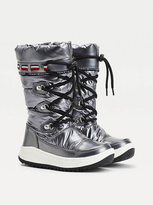 Kozaki Tommy Hilfiger Metallic Koronkowe-Up Snow Dziewczynka Srebrne | TH619NHB